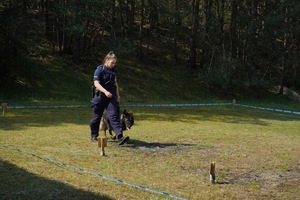 Policjanta z psem na placu zawodów.