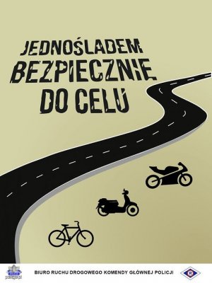 plakat na  którym  znajduje  się droga oraz rower, motorower, motocykl