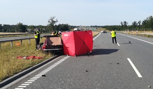 policjanci  wykonują oględziny na s-5