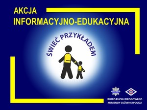 plakat akcji świeć przykładem - na  min dwie  postacie mające element odblaskowy