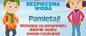 plakat na  którym znajduje się dwójka  dzieci przy przeręblu