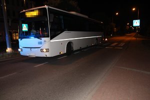 biały autobus stoi na przejściu dla pieszych